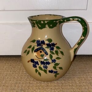 Vintage Roseville Ohio Alpine Pottery Jug Spongeware Pitcher American Folk Art